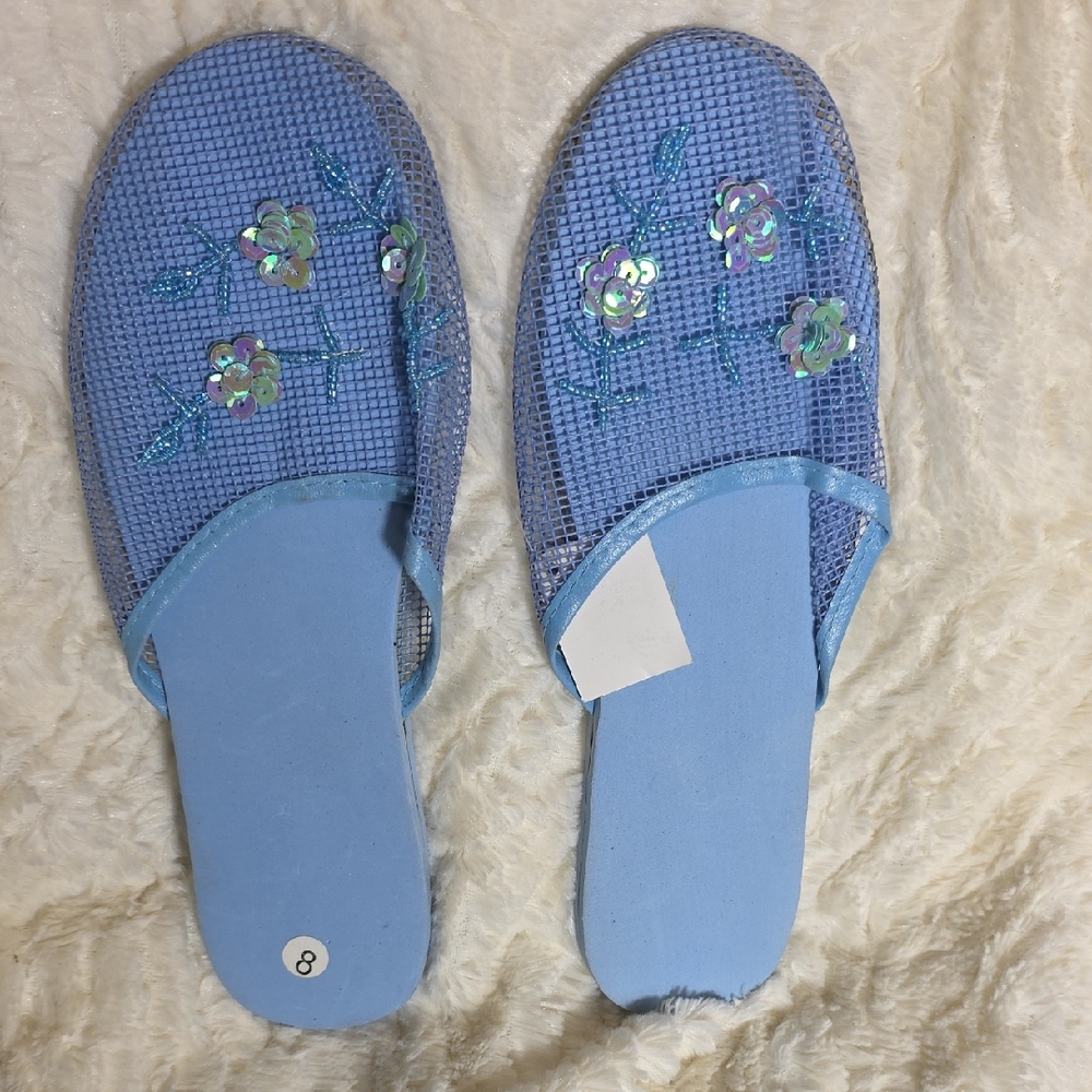 Blue Floral Mesh Women's Slippers